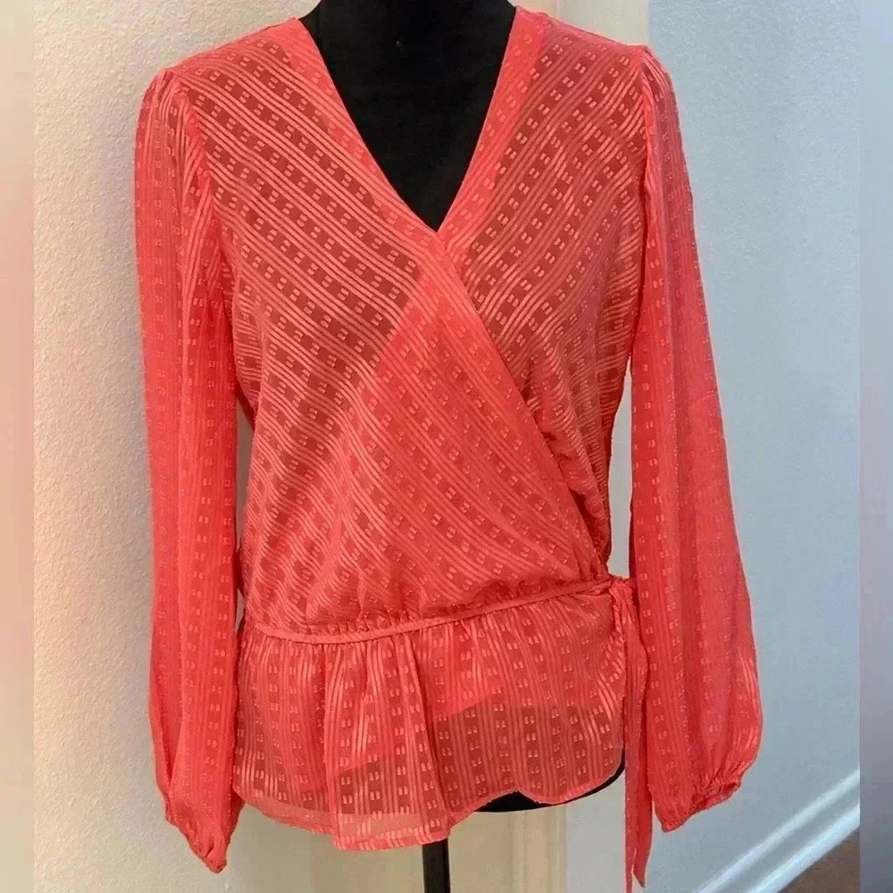 INC Wrap Top Semi Sheer Pink Elasticic Waist Blouse